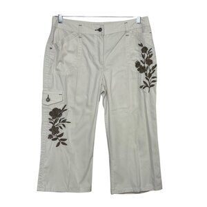 Christopher & Banks Capris Pants Womens Size 12 Beige Brown Floral Embroidery